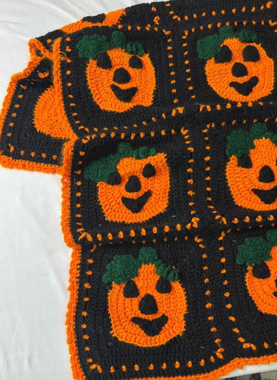 Vintage Crocheted Halloween Afghan Throw Blanket Grannycore Cottagecore 57x43 3D